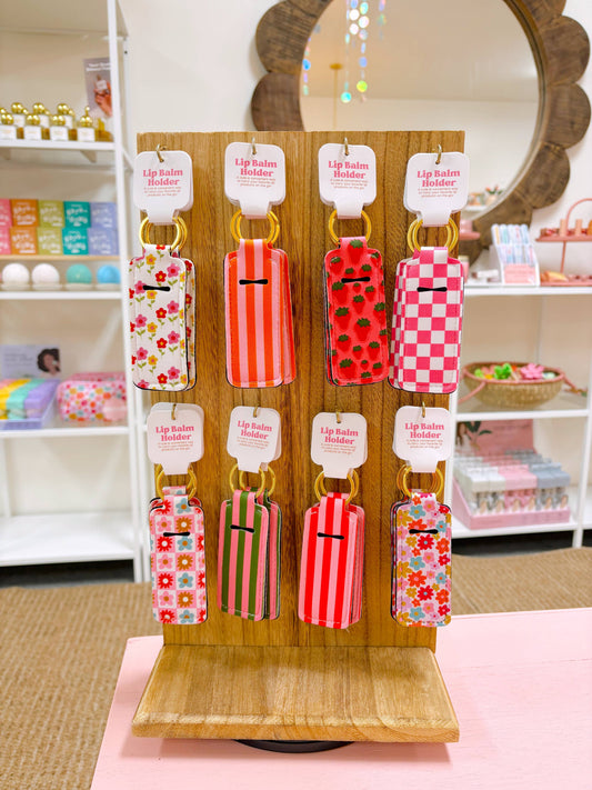 Lip Balm Keychain Holder - Happy Striped Floral