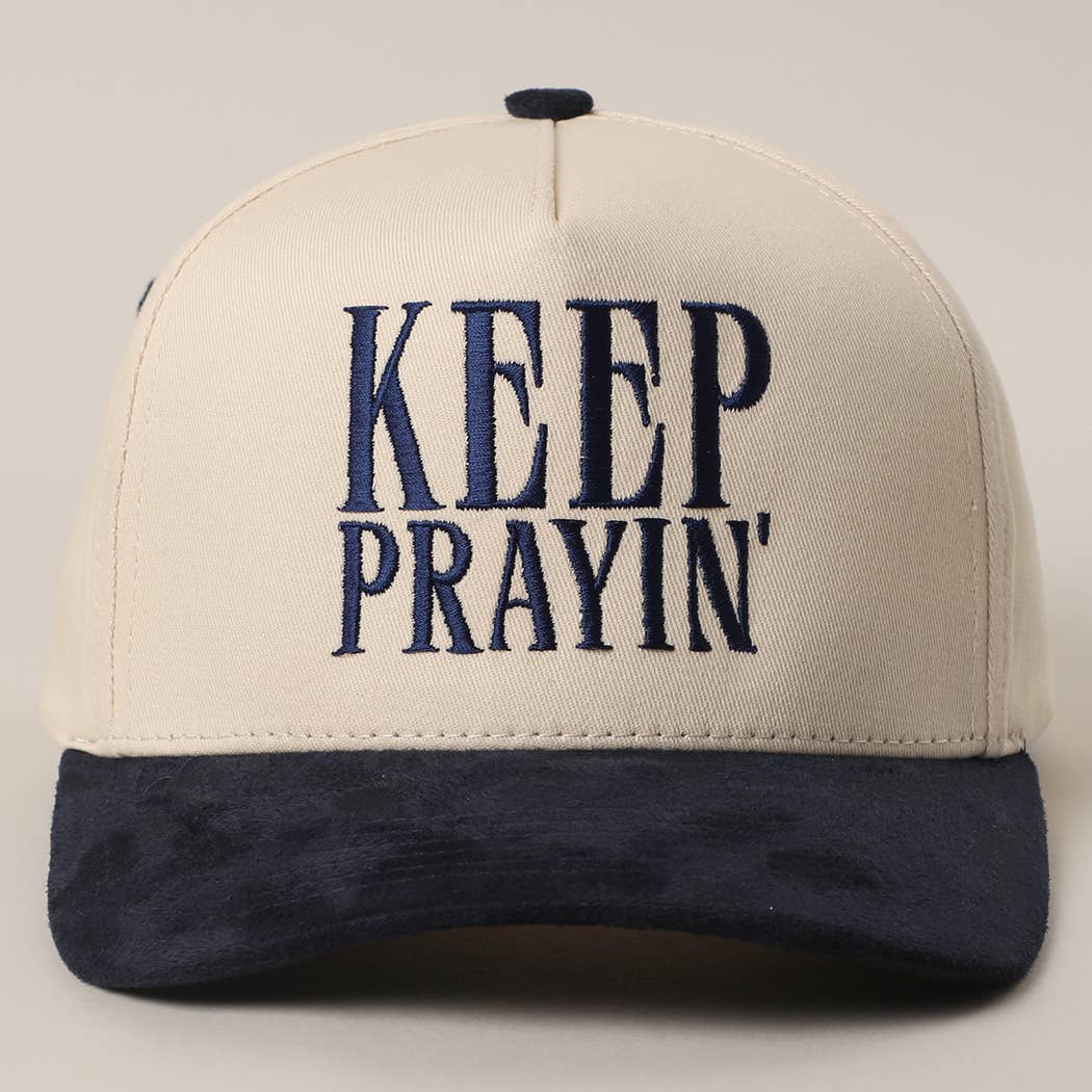 KEEP PRAYIN' Two-toned Suede Canvas Trucker Hat: OGN / One Size