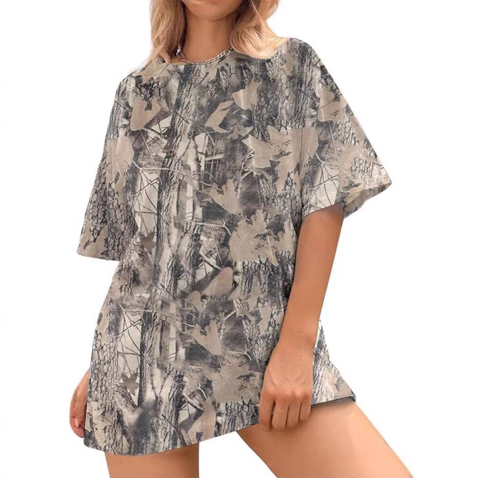 Hunting camo print oversized t-shirt short sleeve top