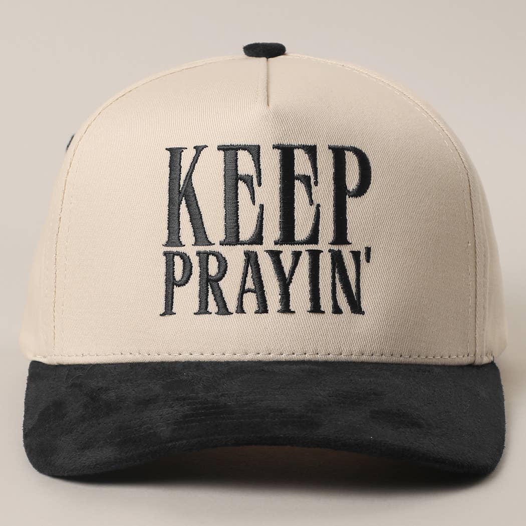 KEEP PRAYIN' Two-toned Suede Canvas Trucker Hat: OGN / One Size