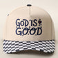 GOD IS GOOD Embroidered Checkered Brim Trucker Hat
