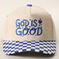 GOD IS GOOD Embroidered Checkered Brim Trucker Hat
