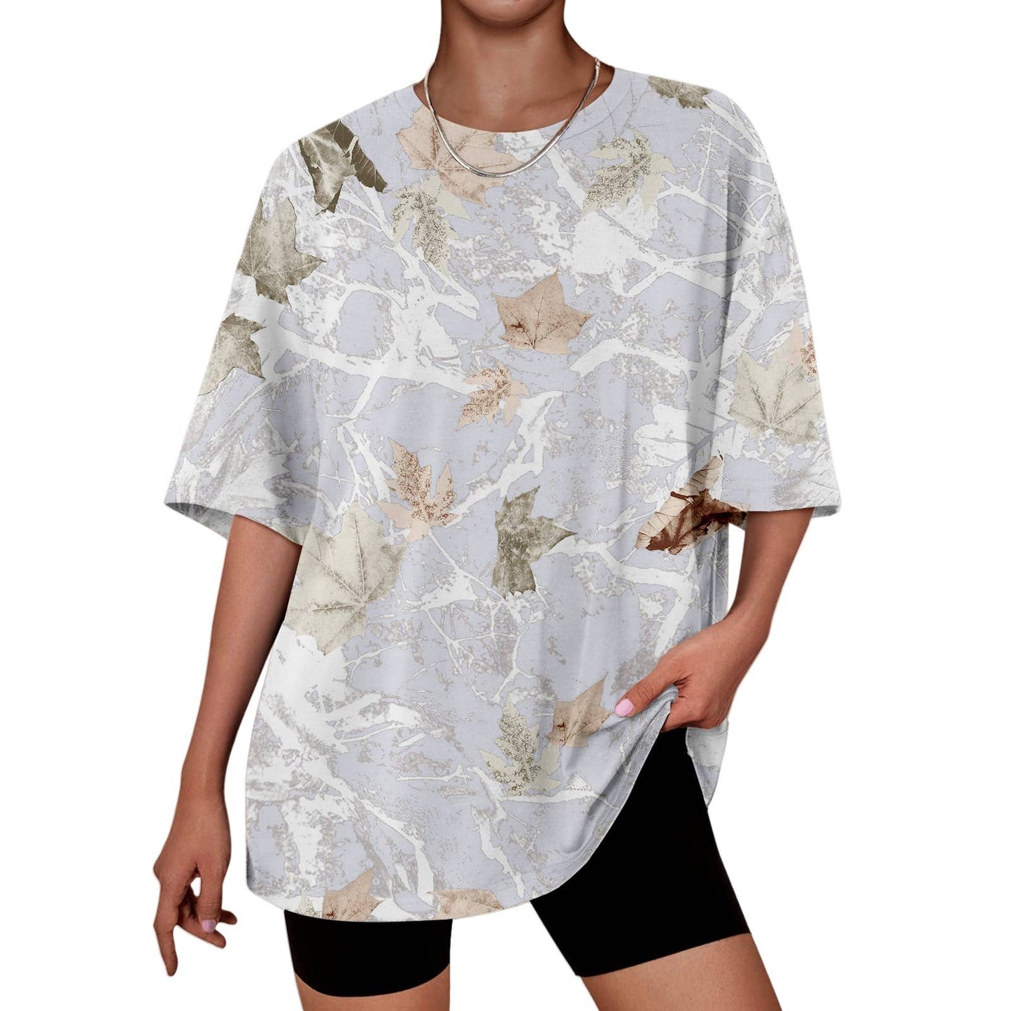 Hunting camo print oversized t-shirt short sleeve top