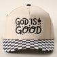 GOD IS GOOD Embroidered Checkered Brim Trucker Hat