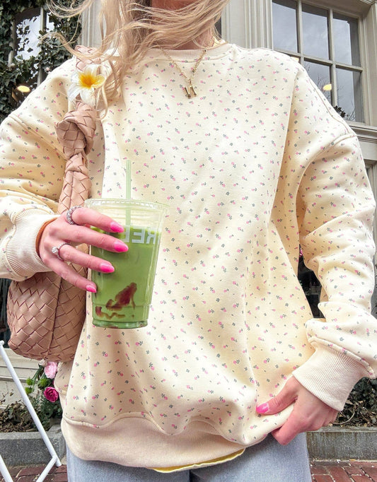 Vintage Floral print oversize boxy loose sweatshirt crewneck