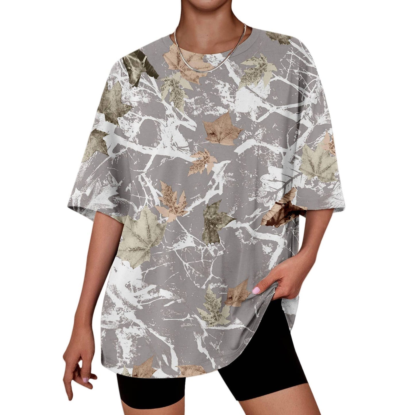 Hunting camo print oversized t-shirt short sleeve top