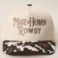 MAKE HEAVEN ROWDY Embroidered Cow Print Brim Trucker Hat