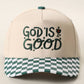 GOD IS GOOD Embroidered Checkered Brim Trucker Hat