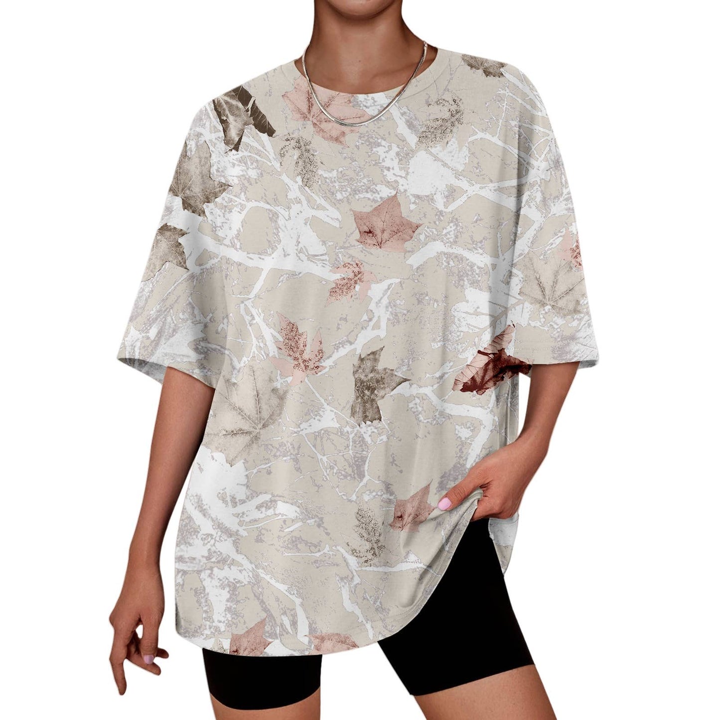 Hunting camo print oversized t-shirt short sleeve top