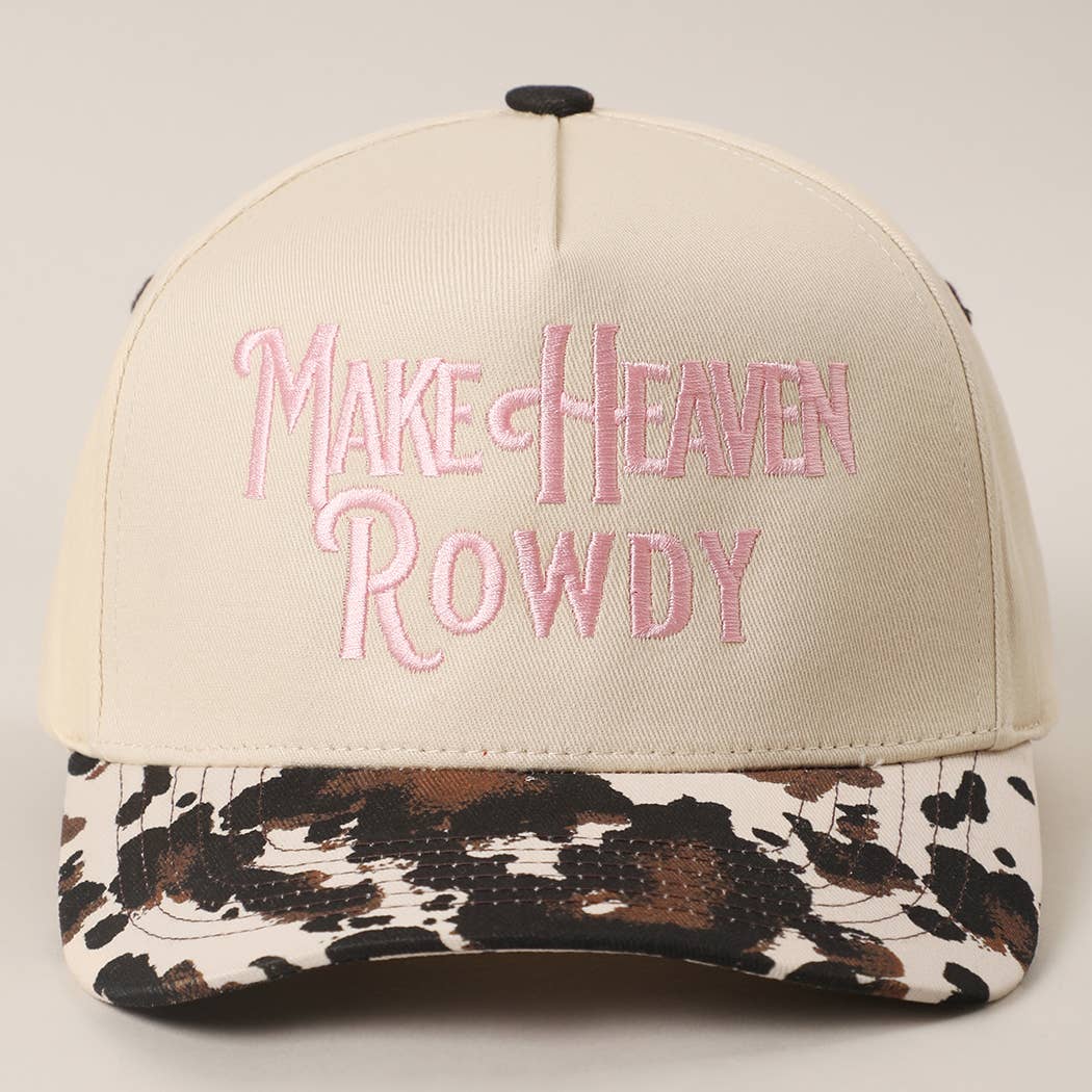 MAKE HEAVEN ROWDY Embroidered Cow Print Brim Trucker Hat
