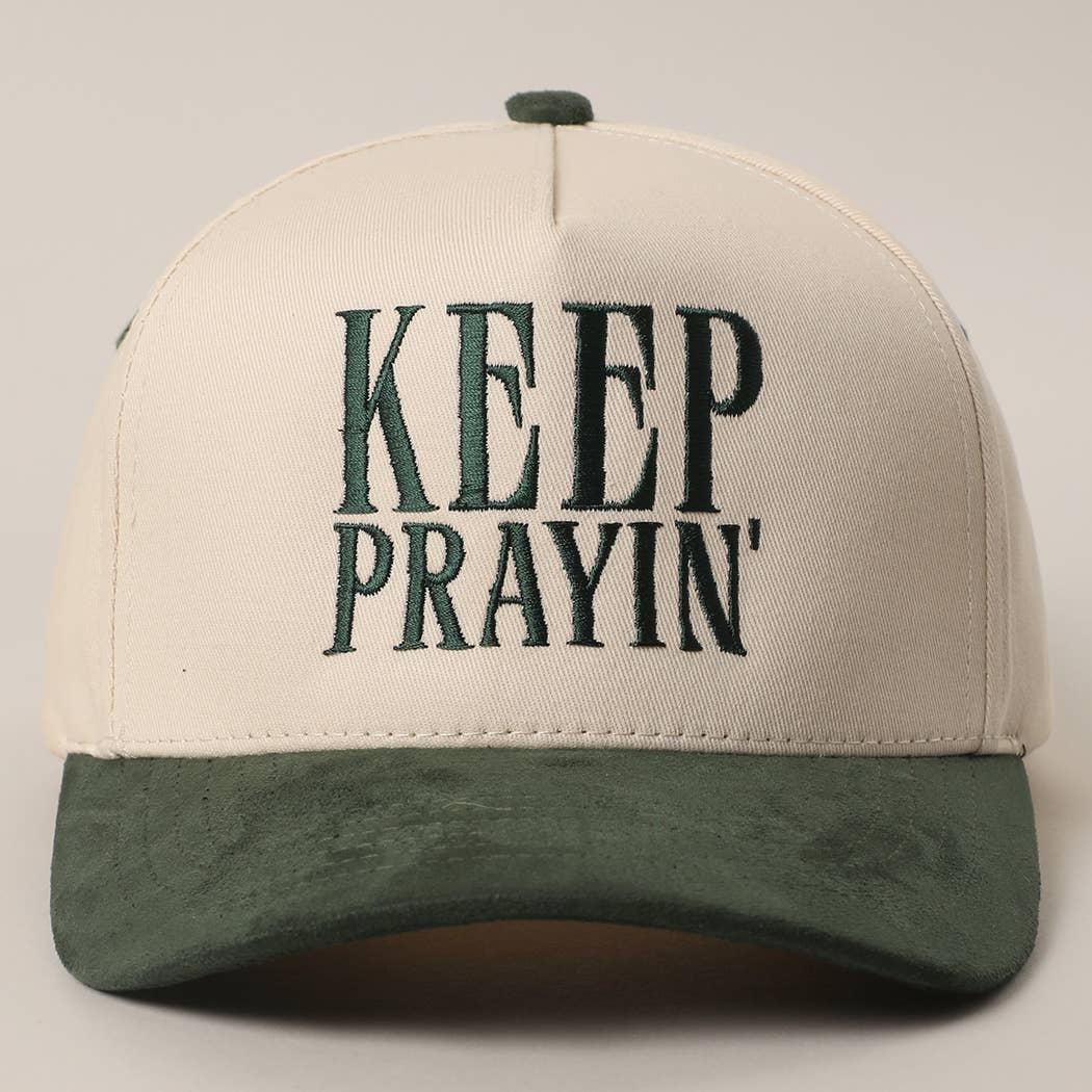 KEEP PRAYIN' Two-toned Suede Canvas Trucker Hat: OGN / One Size