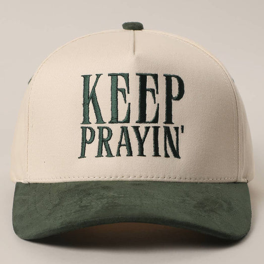 KEEP PRAYIN' Two-toned Suede Canvas Trucker Hat: OGN / One Size