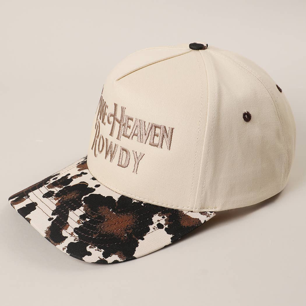 MAKE HEAVEN ROWDY Embroidered Cow Print Brim Trucker Hat