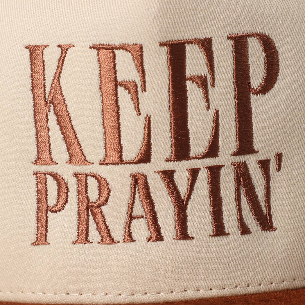 KEEP PRAYIN' Two-toned Suede Canvas Trucker Hat: OGN / One Size