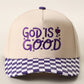 GOD IS GOOD Embroidered Checkered Brim Trucker Hat