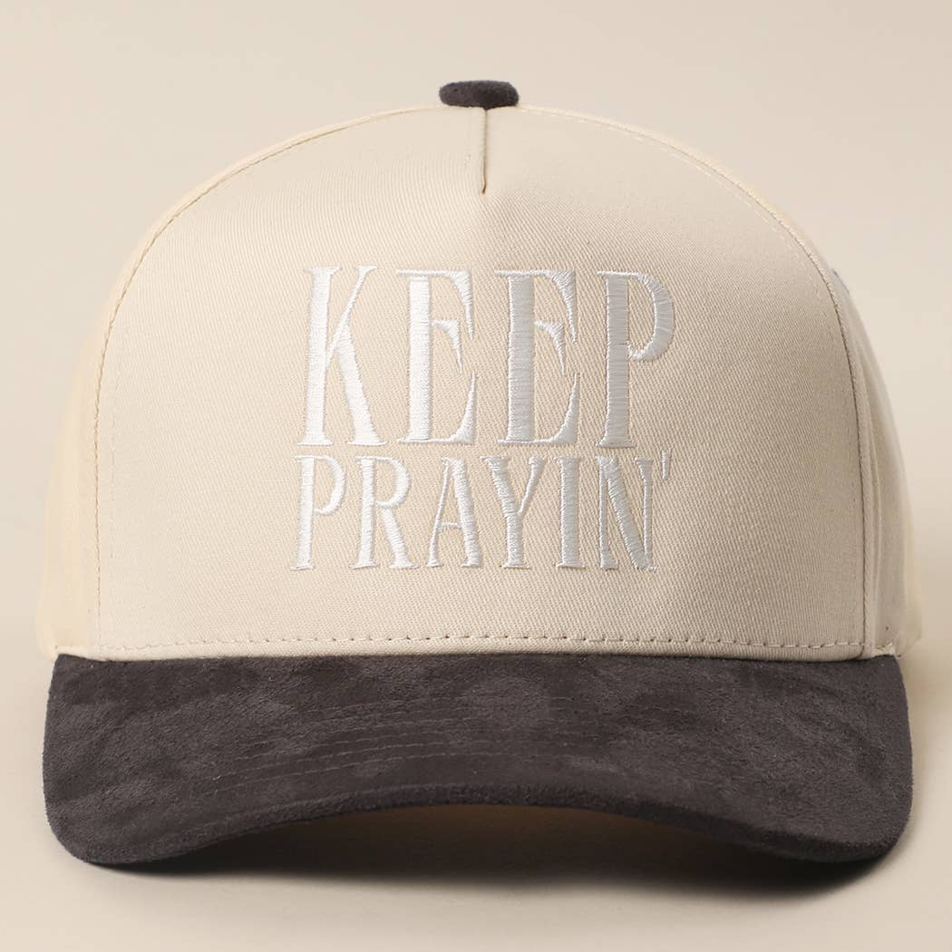 KEEP PRAYIN' Two-toned Suede Canvas Trucker Hat: OGN / One Size