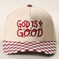 GOD IS GOOD Embroidered Checkered Brim Trucker Hat