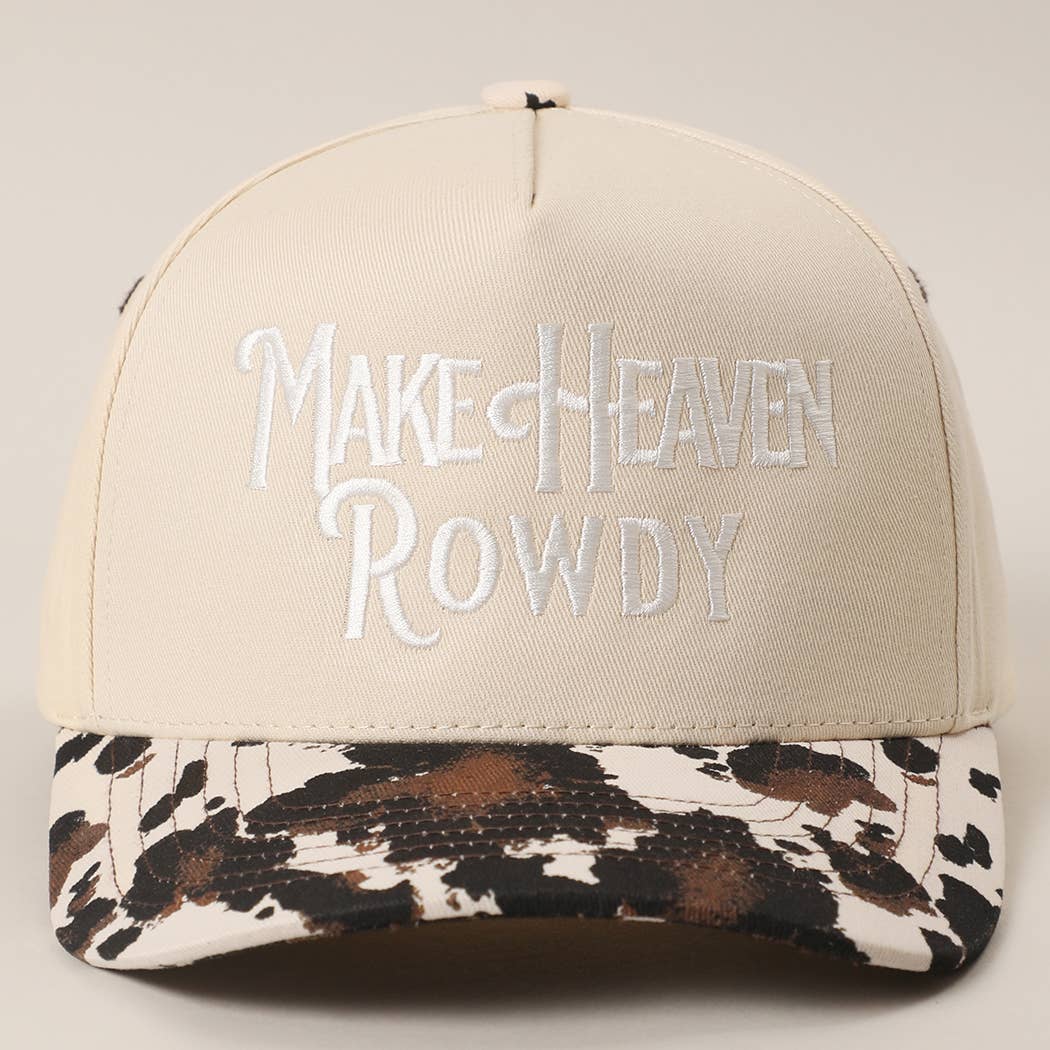 MAKE HEAVEN ROWDY Embroidered Cow Print Brim Trucker Hat