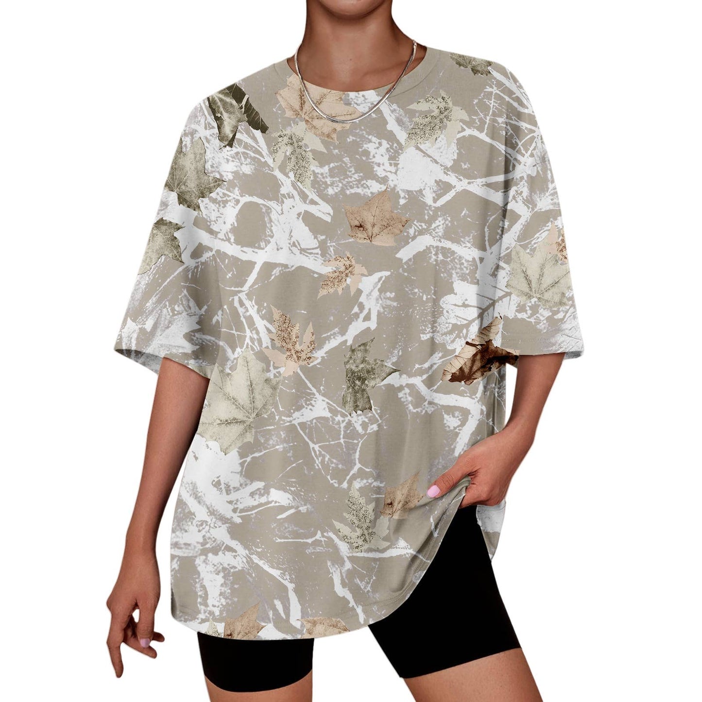 Hunting camo print oversized t-shirt short sleeve top