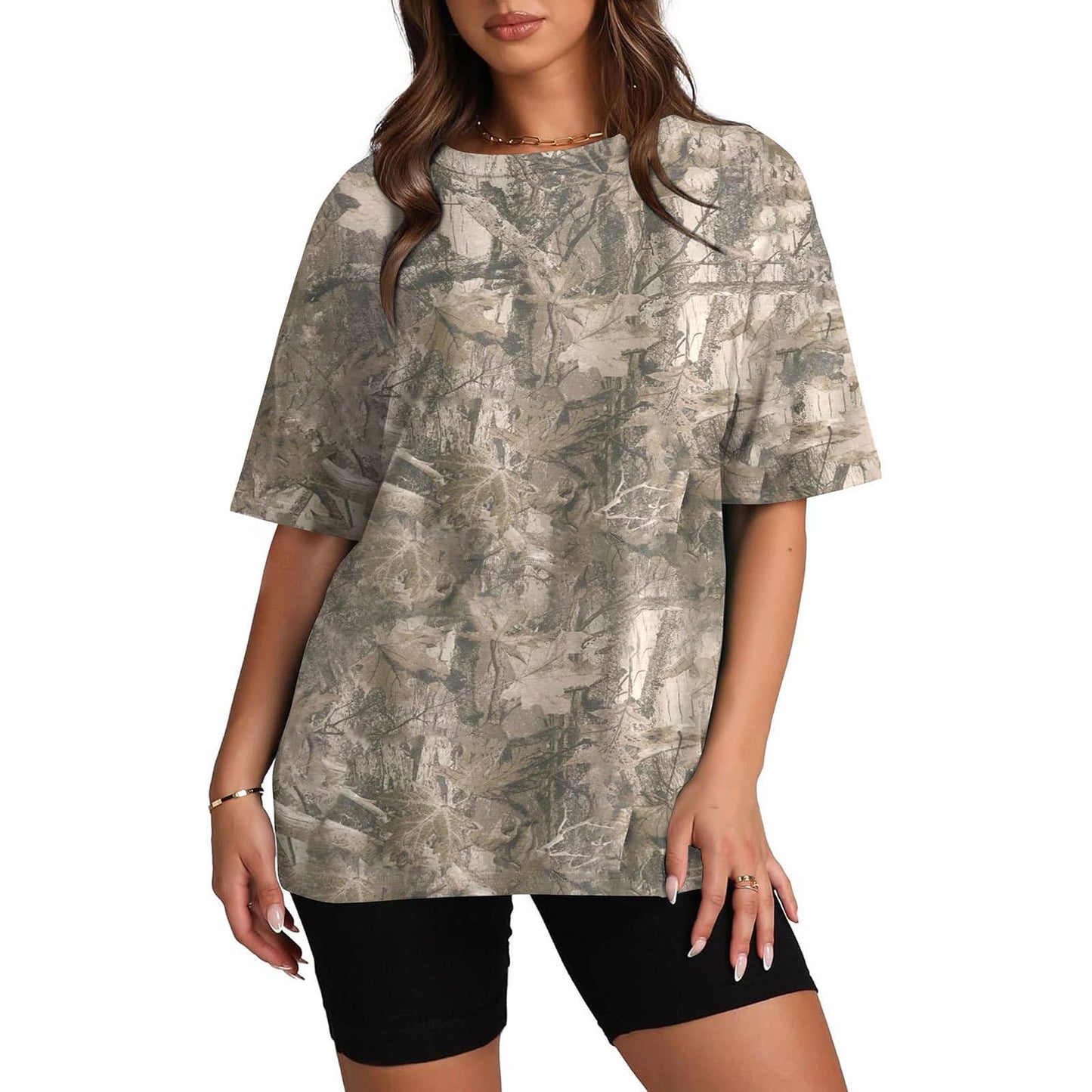 Hunting camo print oversized t-shirt short sleeve top