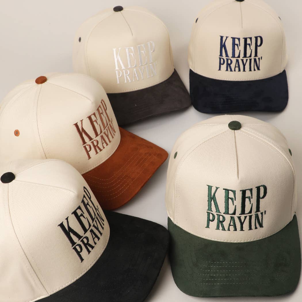 KEEP PRAYIN' Two-toned Suede Canvas Trucker Hat: OGN / One Size