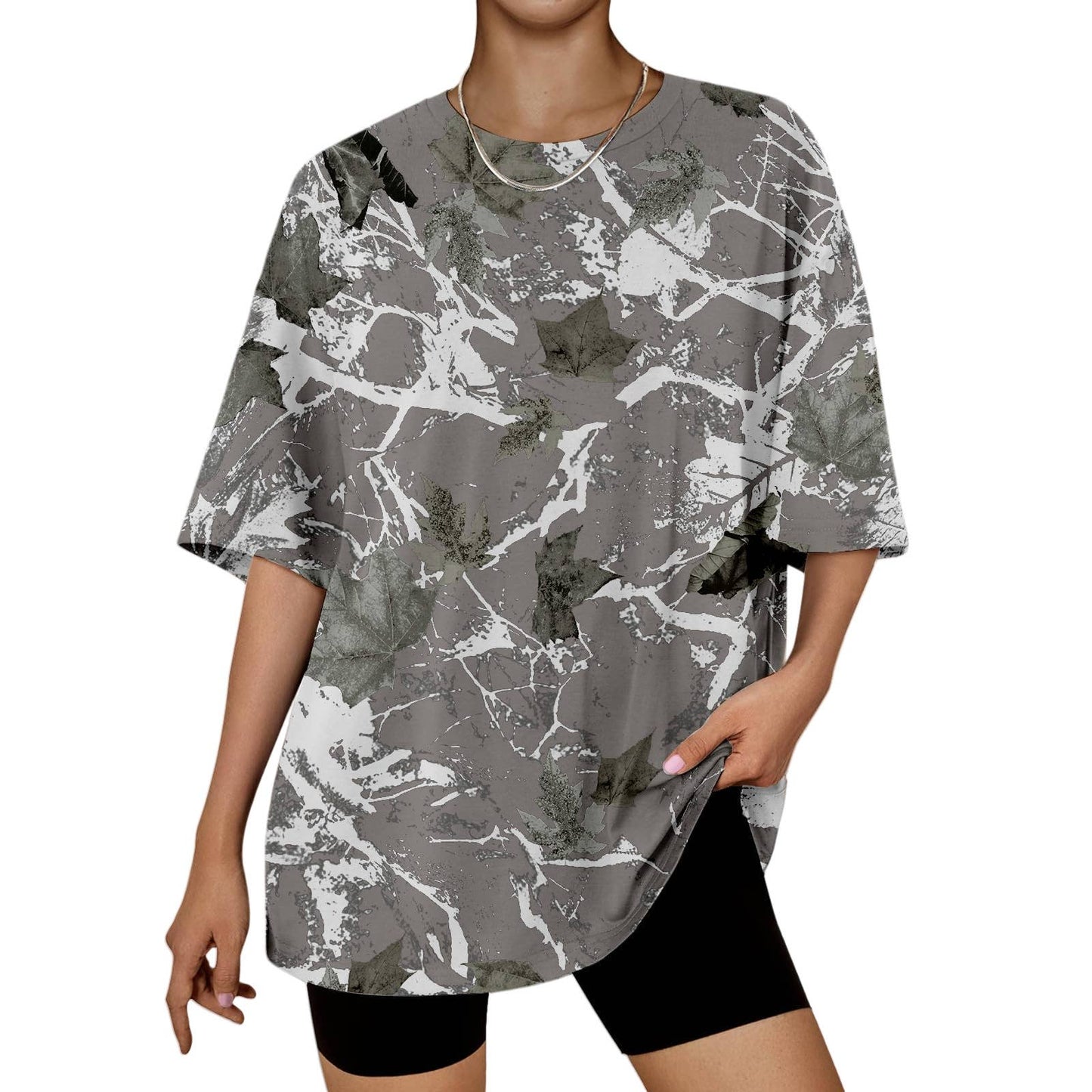 Hunting camo print oversized t-shirt short sleeve top
