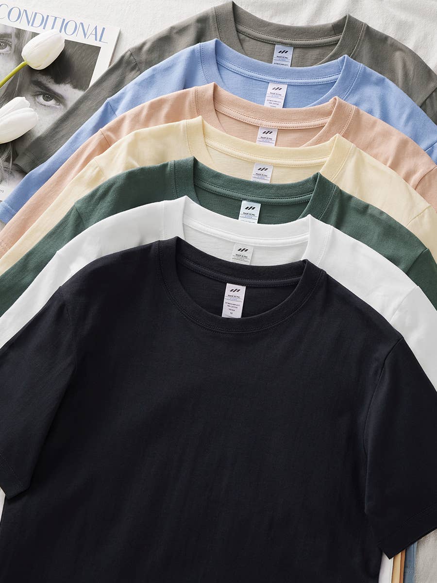 Cotton regular t-shirt short sleeve crewneck tee - 20 colors