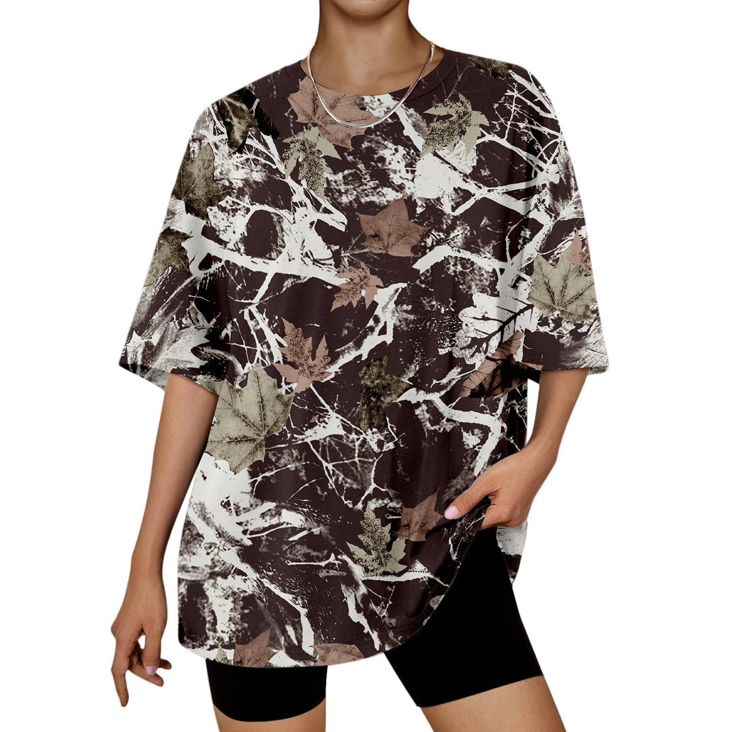 Hunting camo print oversized t-shirt short sleeve top