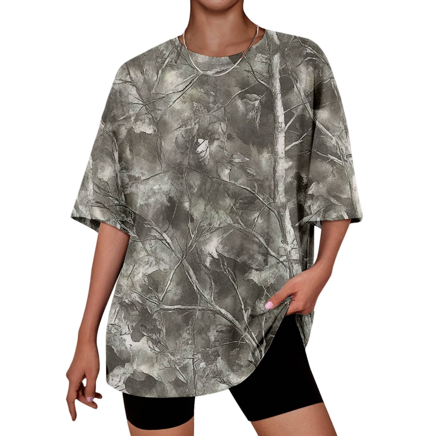 Hunting camo print oversized t-shirt short sleeve top