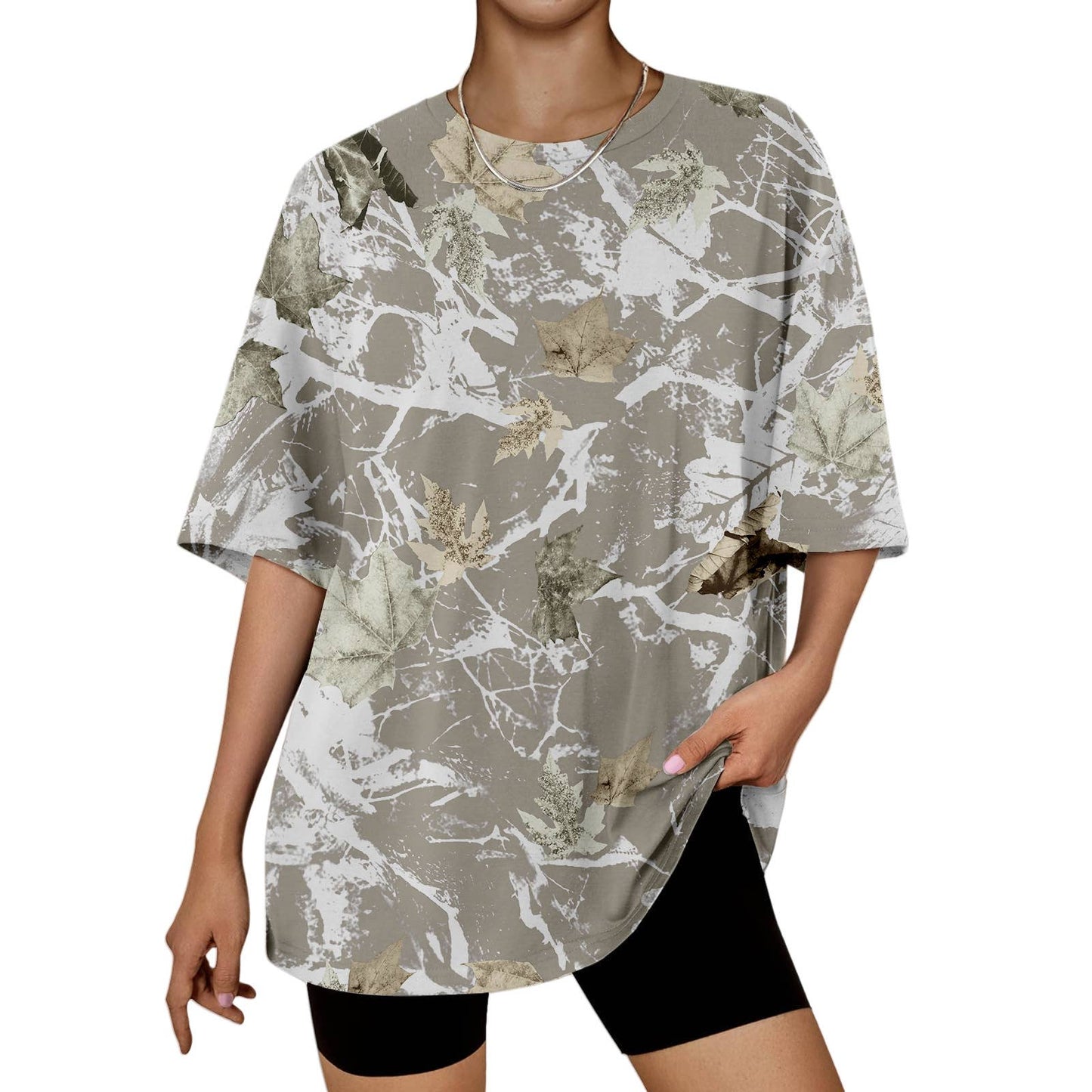 Hunting camo print oversized t-shirt short sleeve top