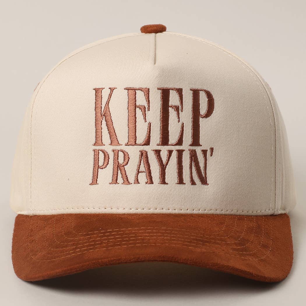KEEP PRAYIN' Two-toned Suede Canvas Trucker Hat: OGN / One Size