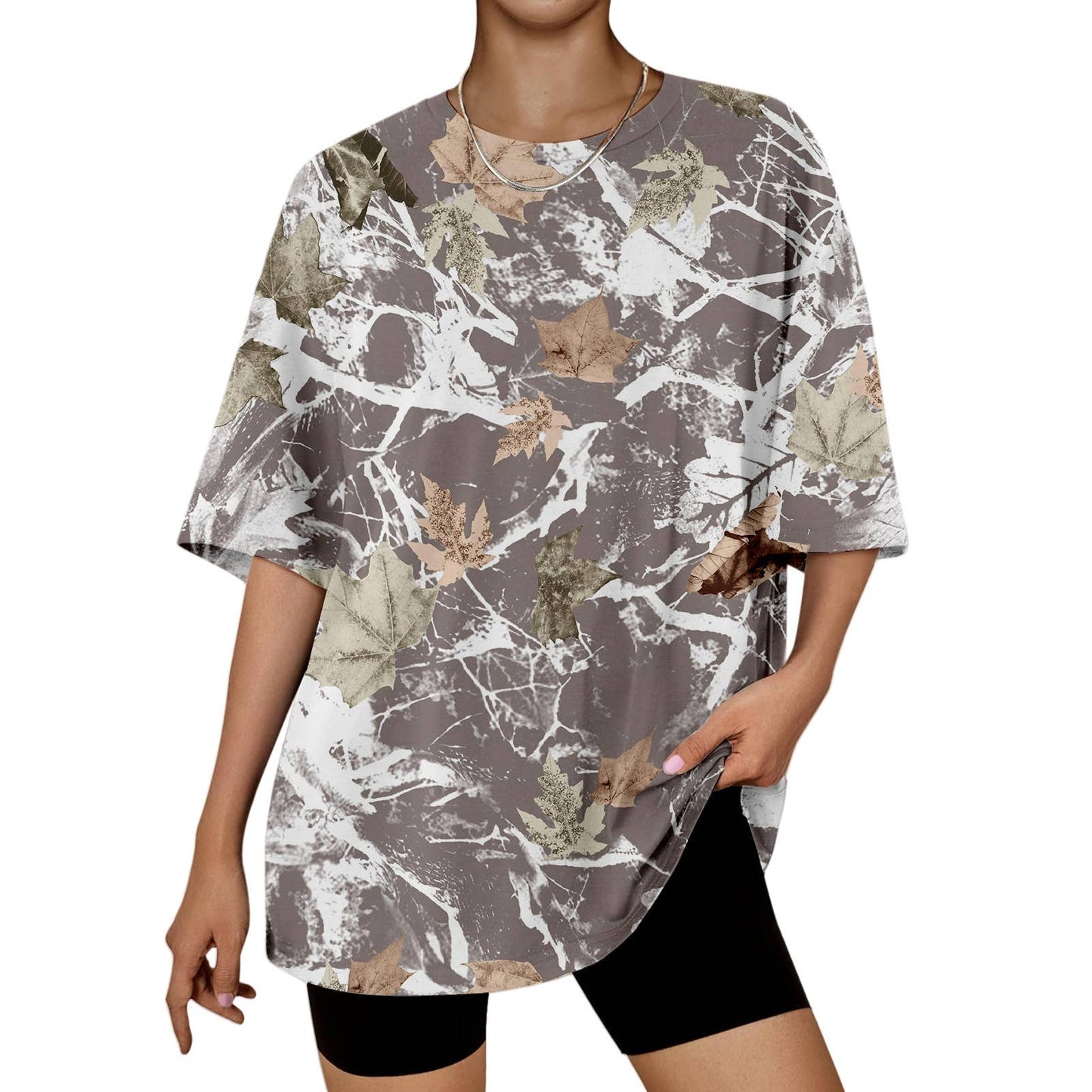 Hunting camo print oversized t-shirt short sleeve top