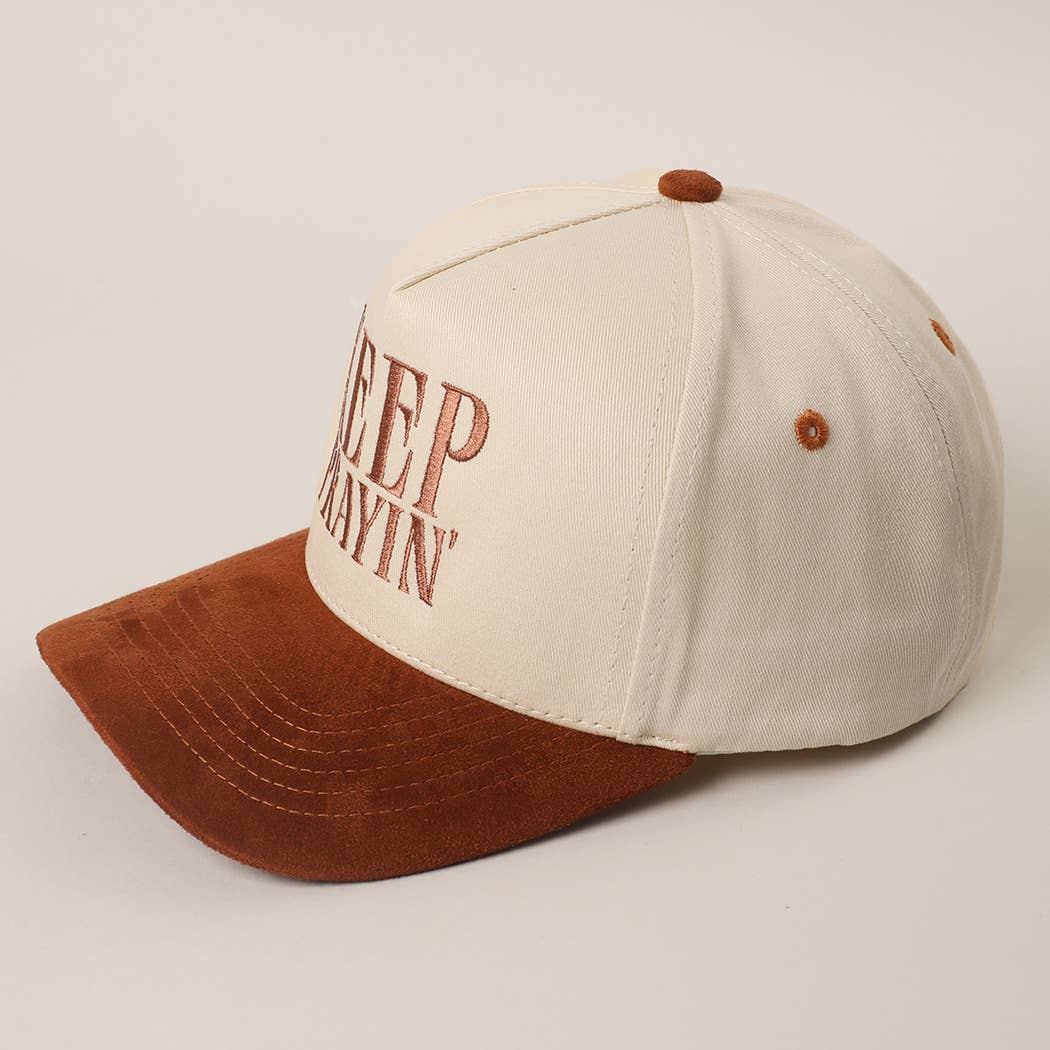 KEEP PRAYIN' Two-toned Suede Canvas Trucker Hat: OGN / One Size