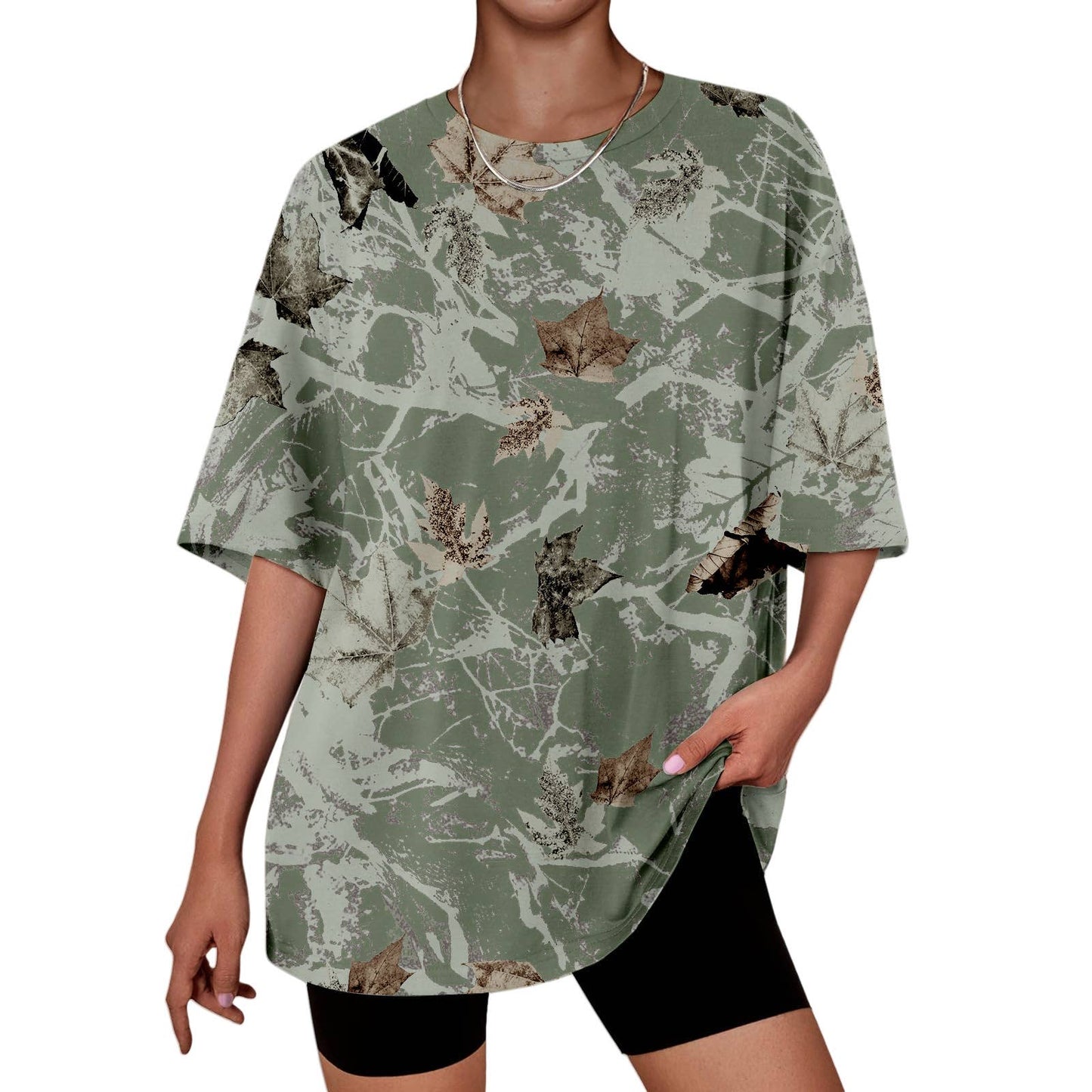 Hunting camo print oversized t-shirt short sleeve top