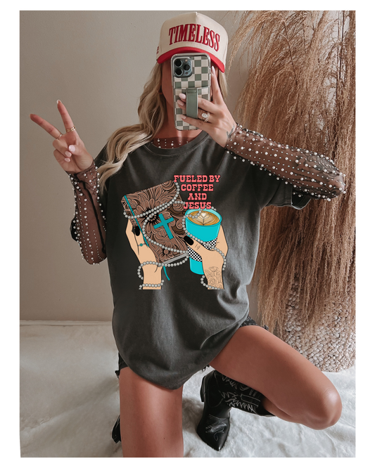 COFFEE AND JESUS WESTERN TEE